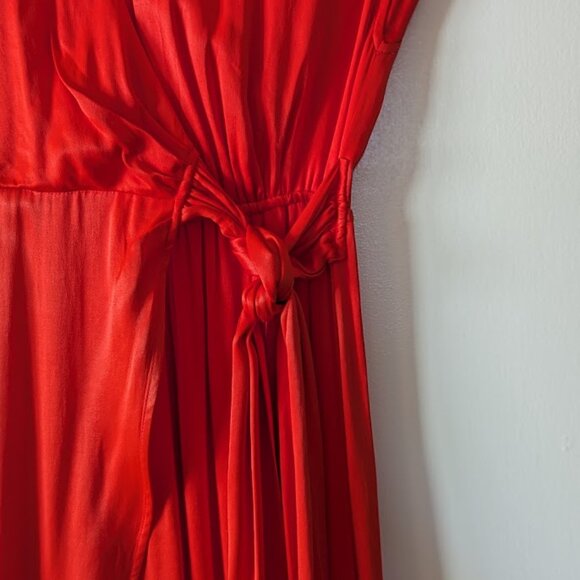 Maeve Anthropologie Orange/Poppy Faux Wrap High Low Dress Cap Sleeve M - Picture 4 of 12